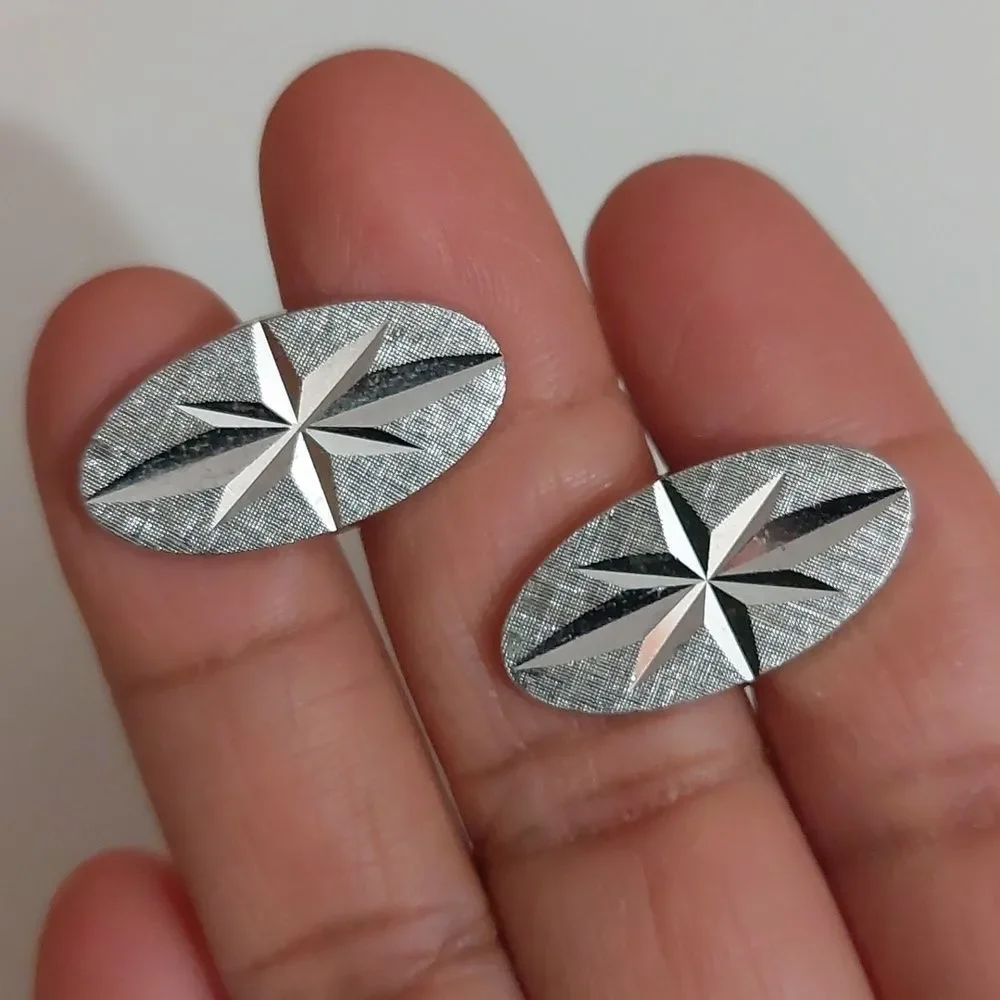 Vintage Anson Oval Starburst Intaglio Silver Tone Cufflinks